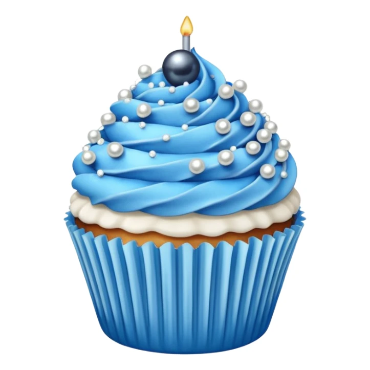 cupcake with blue frosting and silver pearls sticker