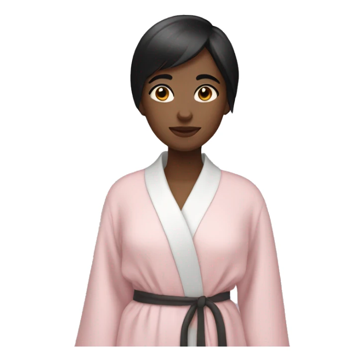 girl with black short hair wearing a light pink robe  sticker