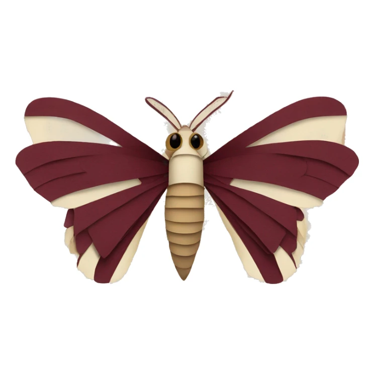Moth made out of a book, book, newspaper, maroon ribbons sticker