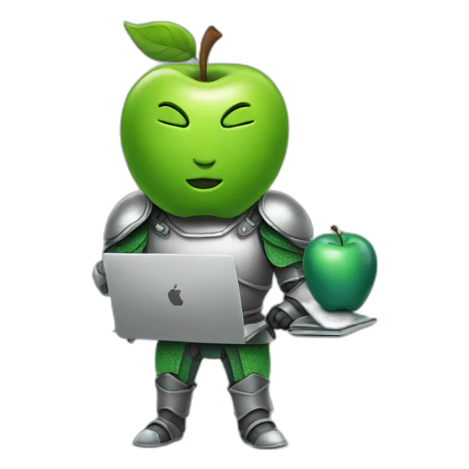 green apple knight, holding laptop sticker