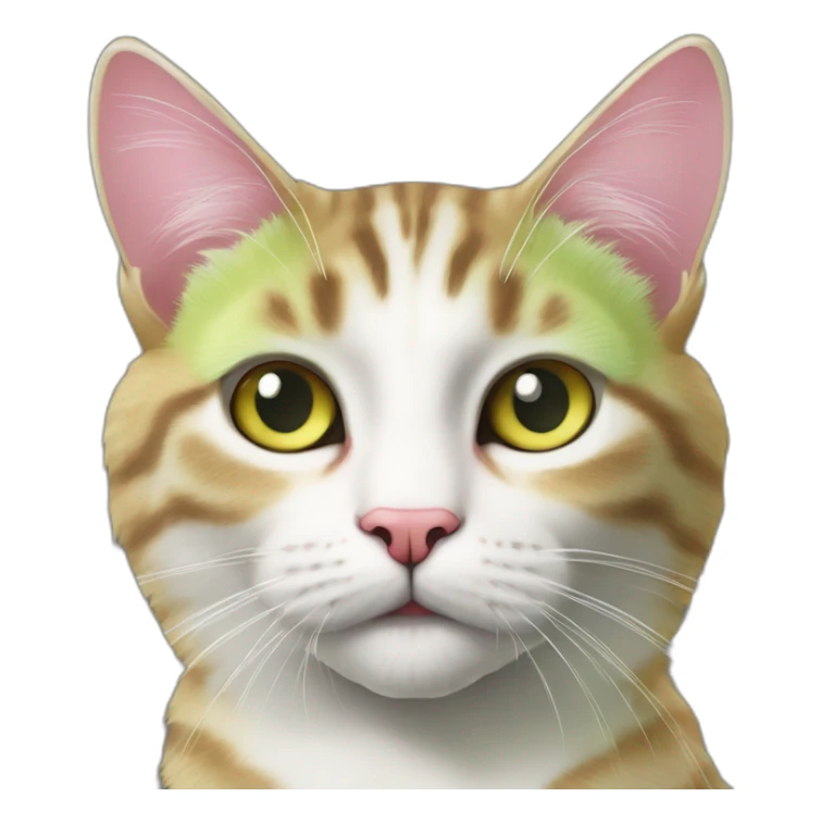 cat Tabby (Mainly black and a little brown) fluffy cat pink-nose light-green&yellow-eyes,-white-long-whiskers,-white-spots-near-the-nose,sharp chin.,long ears,sharp of the eyes sticker