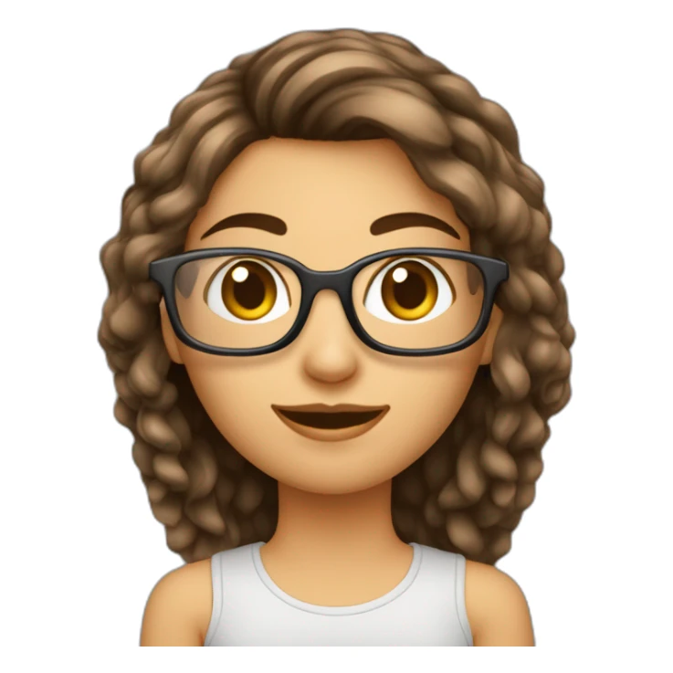 Fille cheveux très long Odule châtain foncé avec des lunette rectangulaire sticker