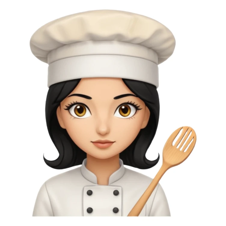 Create a persian girl, black hair, Middle Eastern with lashes  chef🧑‍🍳 emoji, barbie vibes tan skin black long hair with long lashes BADDIE VIBES long black hair and tanned skin dark brown eyes and longer baddie lashes sticker