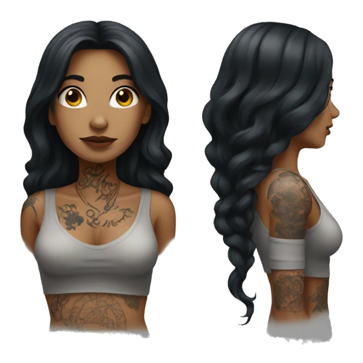 woman with dark long hair and tattoos  sticker