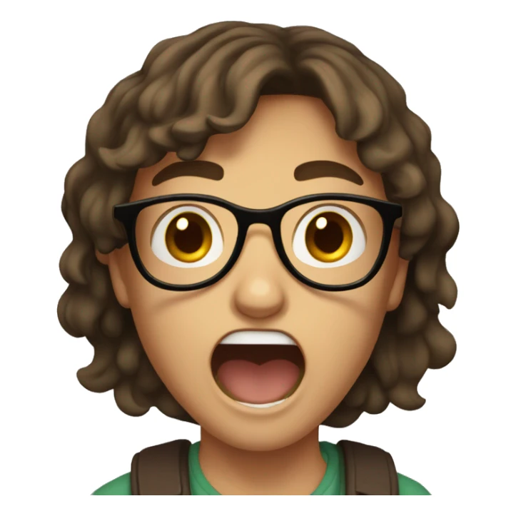 Boy wearing glasses with brown hair and brown eyes screaming sticker