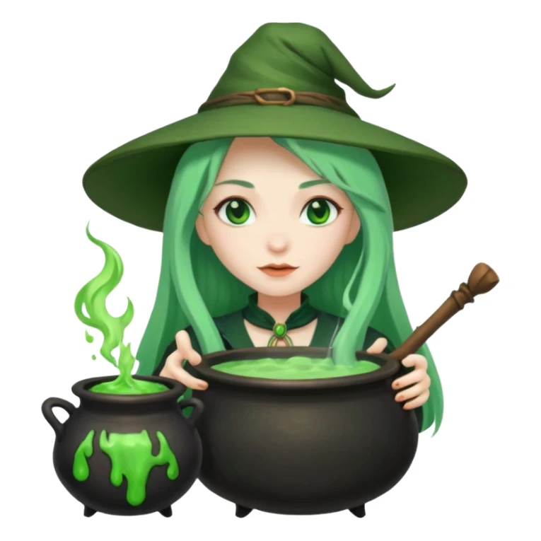 green witch cooking potion sticker