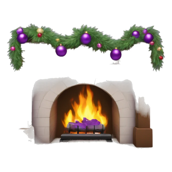 Purple Christmas garland on a fireplace sticker