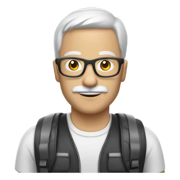 white man with gray mustache zip lining wearing glasses sticker