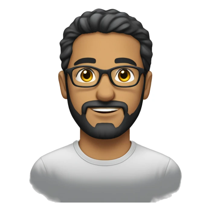 Middle Eastern man wearing t-shirt, black short hair, beard and glasses sticker