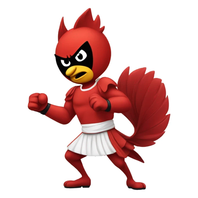 Cartoon Cardinal winning a fight with cartoon wildcat sticker