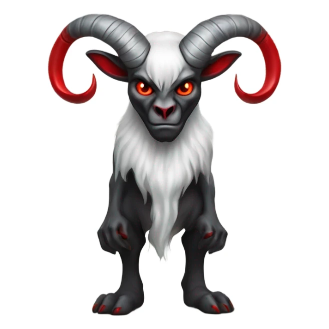 Evil Goatman male Devil sinister with red tipped horns standing with goat hind legs on pyramidal pillar  aura of darkness he is commanding sticker