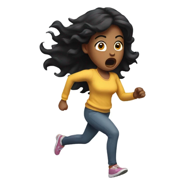 woman black hair in shock running sticker