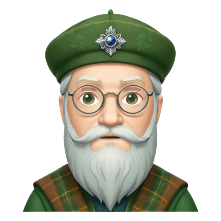 Dumbledore wear green scotland Tam o'shanter cap with decorative patterns, wear glasses, very long beard sticker