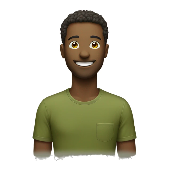 smiling man, olive color t-shirt,  sticker