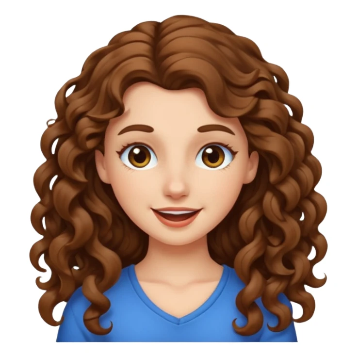 white girl with long curly brown hair, winking sticker