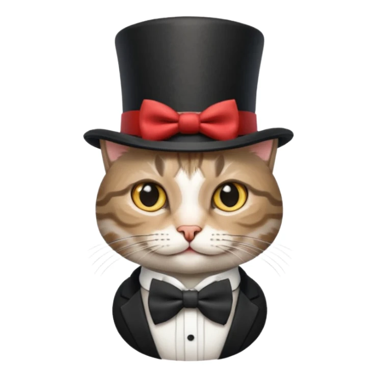 Grey tabby cat in top hat and bow tie sticker