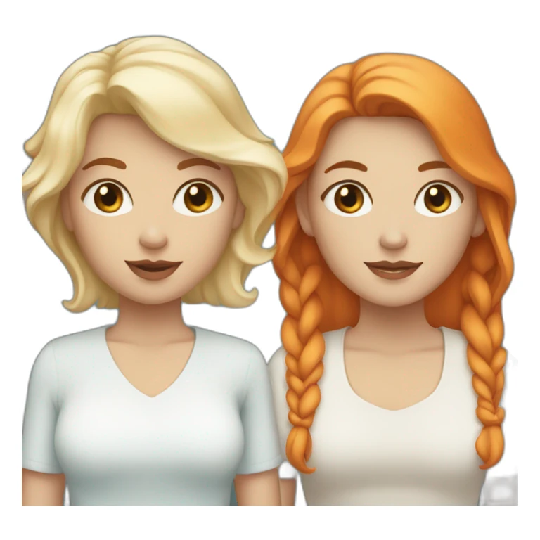 two white women holding hands, one with brown eyes and medium length orange hair, one with blue eyes and short teal hair sticker