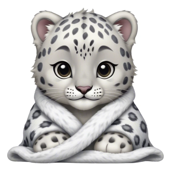 Cute, Disney-style baby snow leopard cozy in blanket sticker