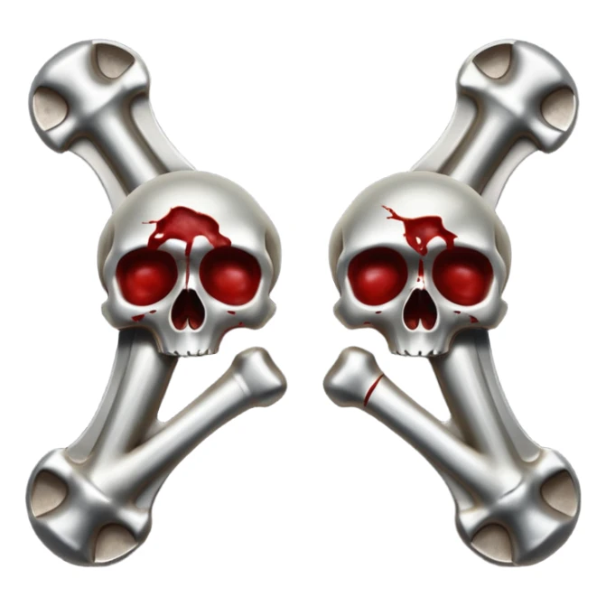 metallic anatomic bones with traces of blood, steel texture, dark dramatic tone, clean background sticker