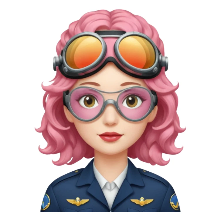 Flight Officer Lila – wavy rose-hair pilot with mirrored goggles sticker