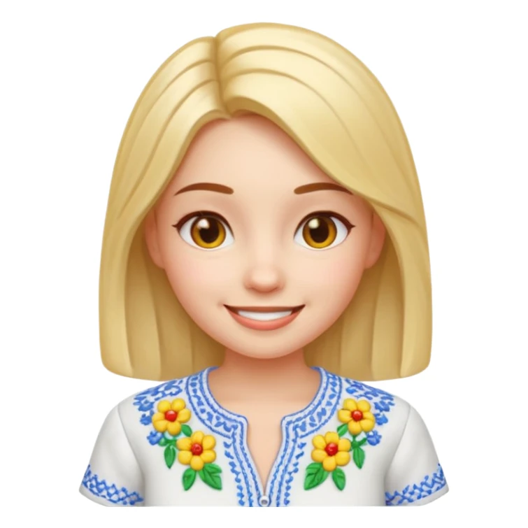 Girl in a Ukrainian white embroidered shirt, 3D Emoji sticker