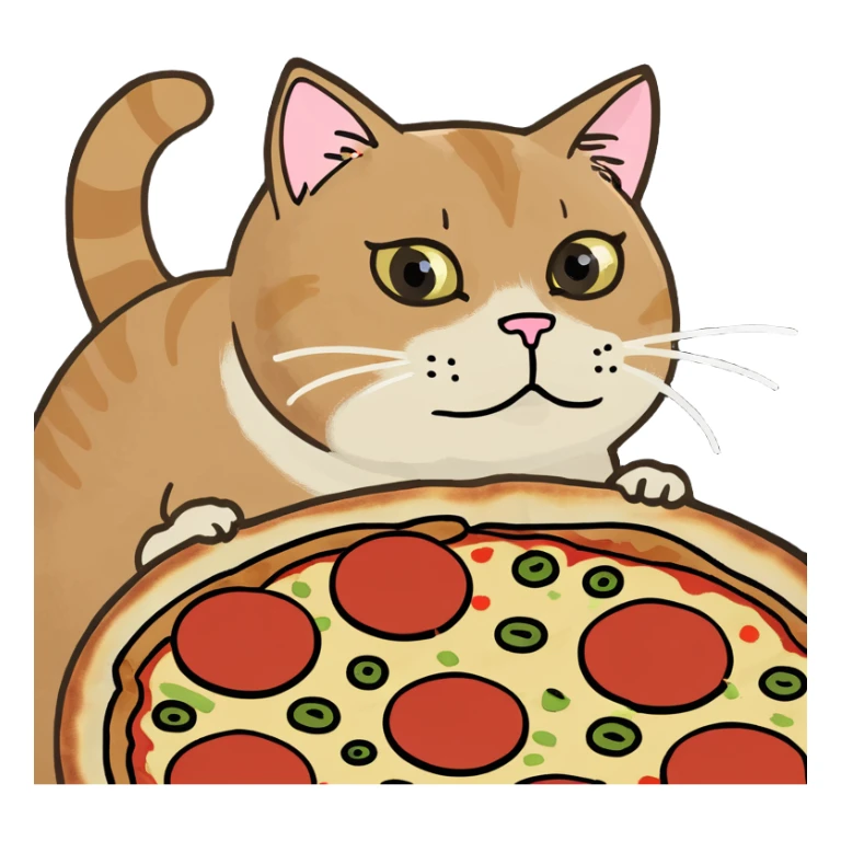 Cat on top of a pizza sticker