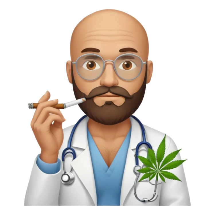Muscular bald brown beard hippie doctor smoking weed sticker