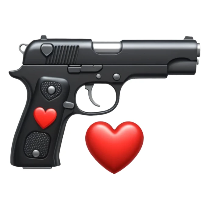 Black hand gun shooting a heart bullets out of it sticker