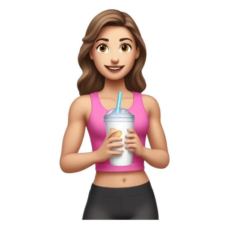 Brown haired white girl in pink croptop drinking protein shake sticker