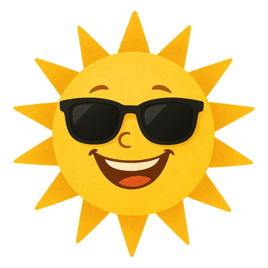 smiling sun with sunglasses, cheerful and bright, general style sticker