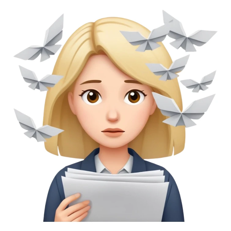 tired woman with flying papers around her sticker