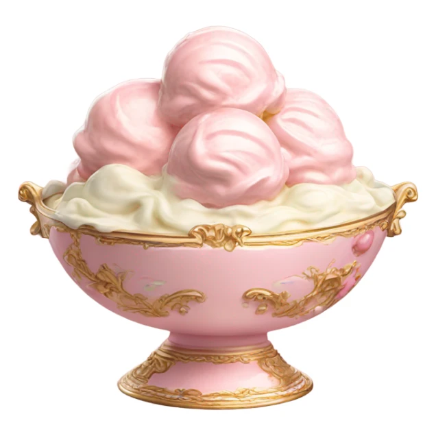 highly detailed vintage pale pink rococo bowl with ice cream sticker