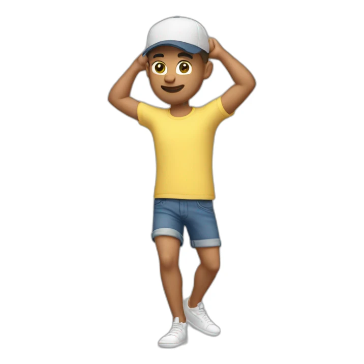 white man, short hair, t-shirt, cap and short shorts, dancing sticker