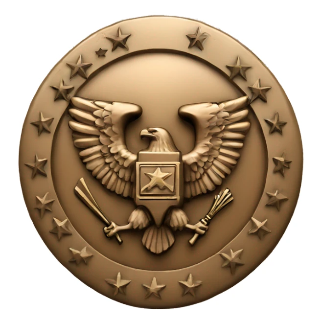 Bronze military badge with stars and an eagle sticker