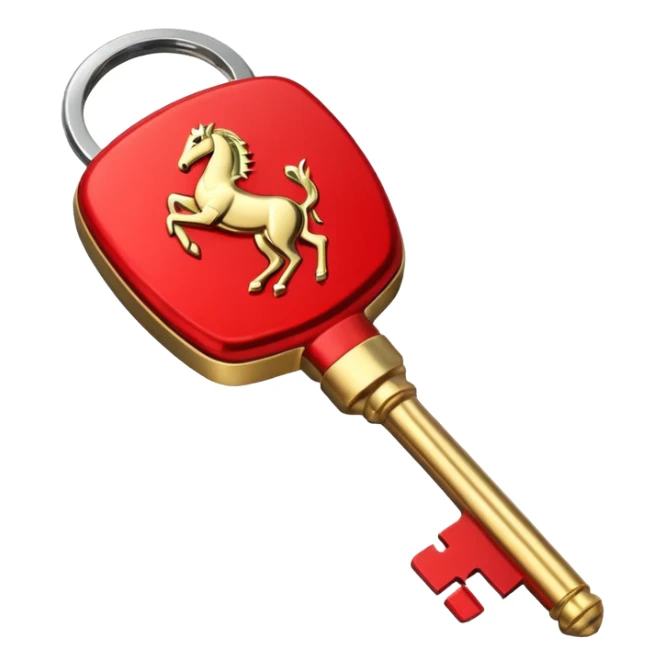red Ferrari key with a gold background sticker