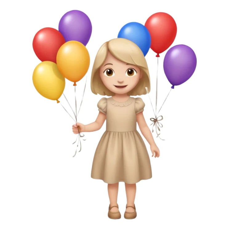birthday small  girl in biege dress + baloons sticker
