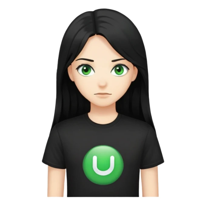 Long, blackhaired with green eyes in black t-shirt  sticker