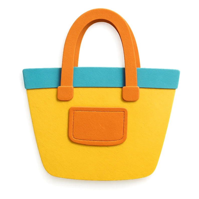 playful and bright paper-craft style beach bag on a white background sticker