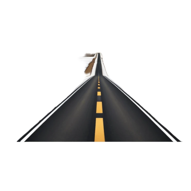 A long straight dirt road that disappears into the horizon half way up the screen from the perspective of someone sitting in the middle of the road looking down it. Flat snow fields on both sides of the road with huge looming mountains above the roads horizon line.  sticker