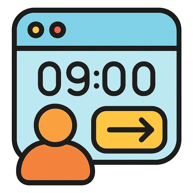 app icon with a digital timecard and user silhouette, representing sign-in/out, modern icon style sticker