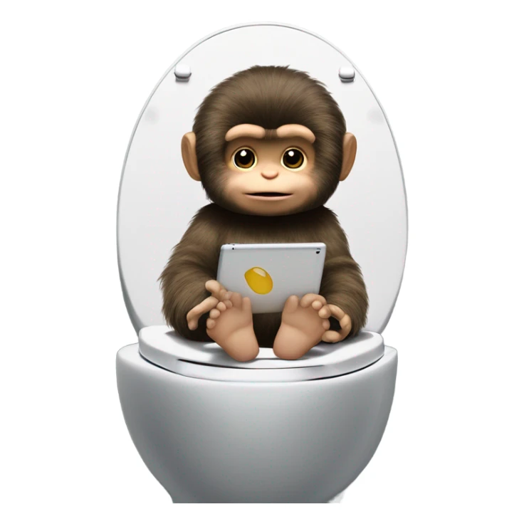 Monchhichi on toilet with ipad sticker