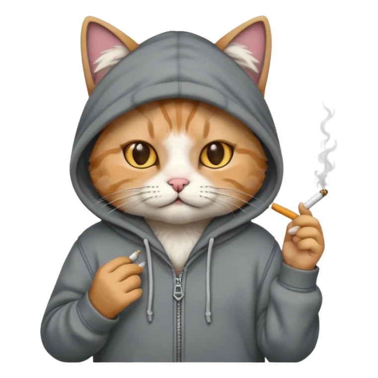 cat with a hoodie and a cigarette sticker