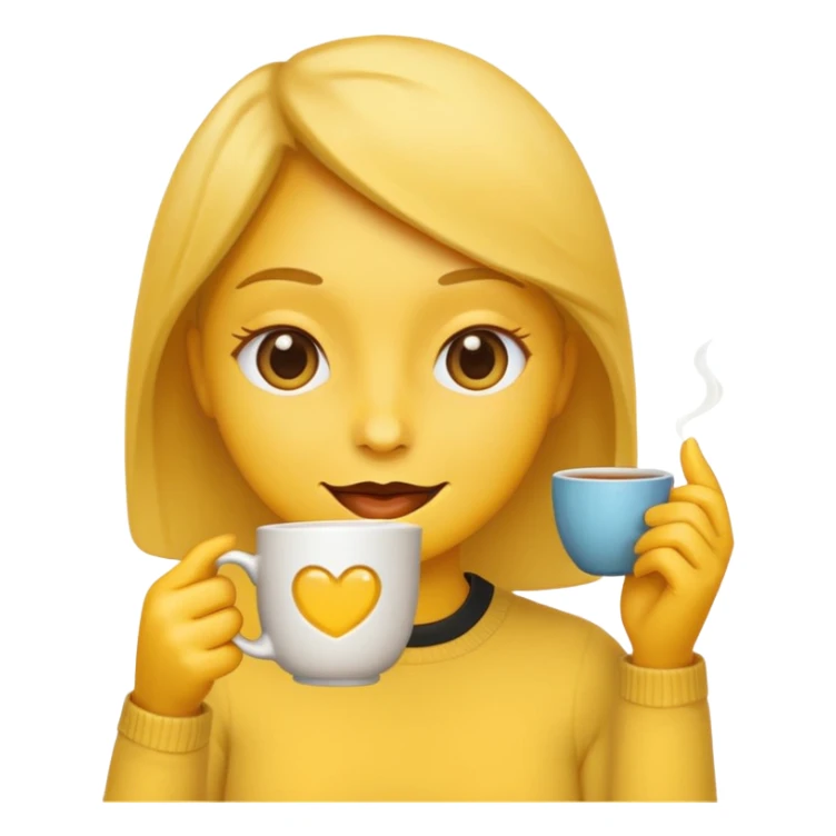 yellow emoji face, wide side eye, sipping tea sticker