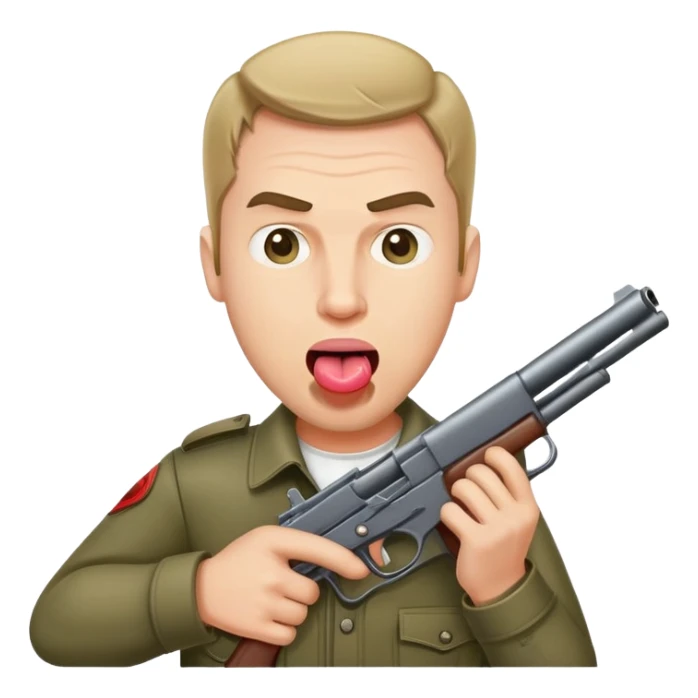 Man with tongue out and gun sticker