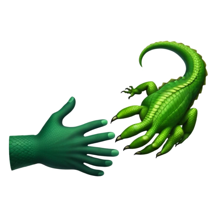Black hand shaking hands with a green reptile scaled hand  sticker