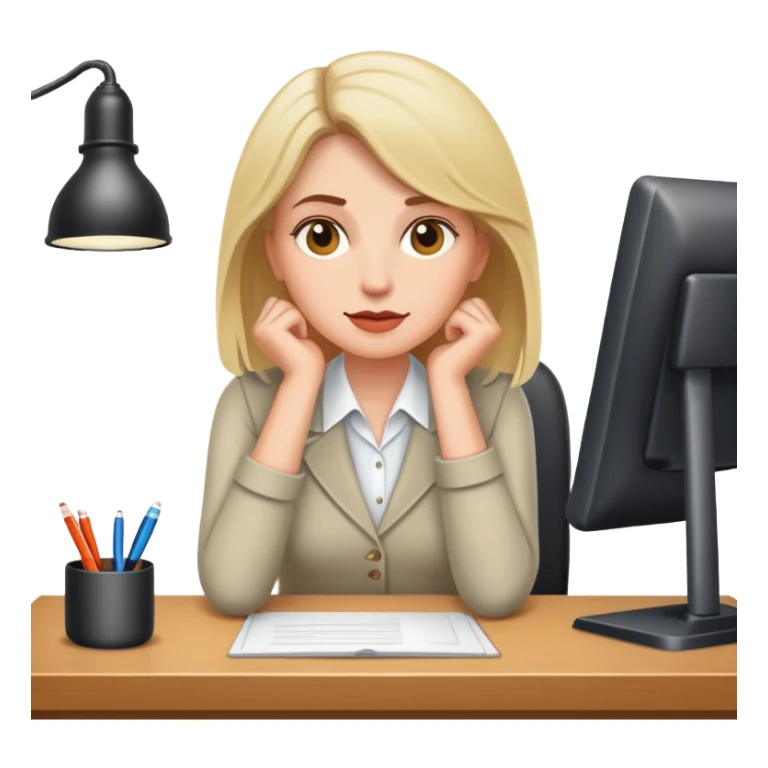 a white woman under desk sticker