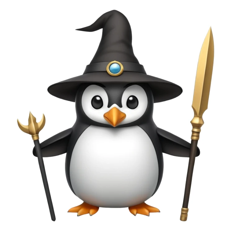 Penguin dressed as Odin with one eye, wearing a wide-brimmed hat and holding a spear sticker