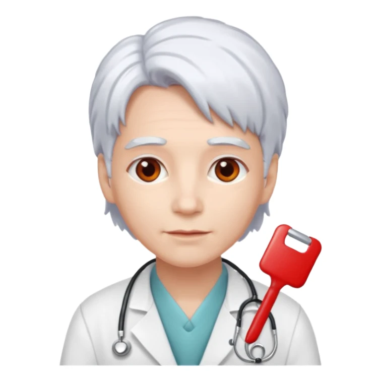 doctor with white hair and red hairclips  sticker