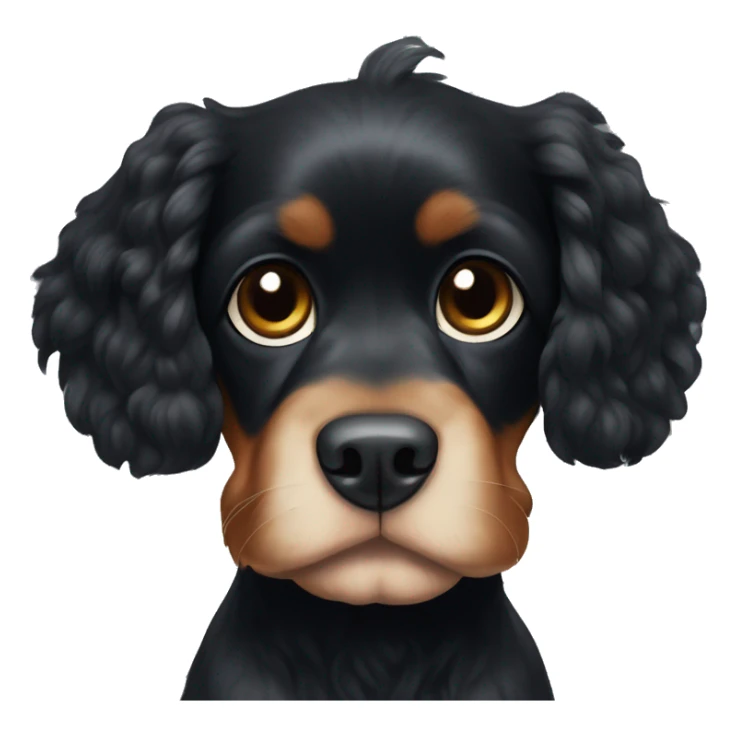 Small completely black king spaniel with black fur on his whole face and white stripe on chest sticker