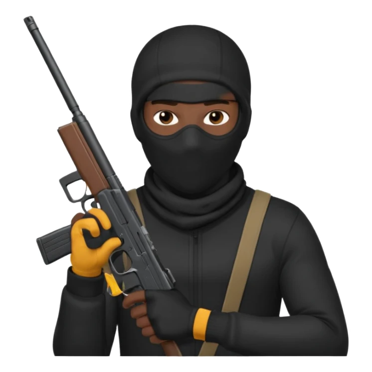 black guy thug with ski mask and gun wearing black shirt sticker